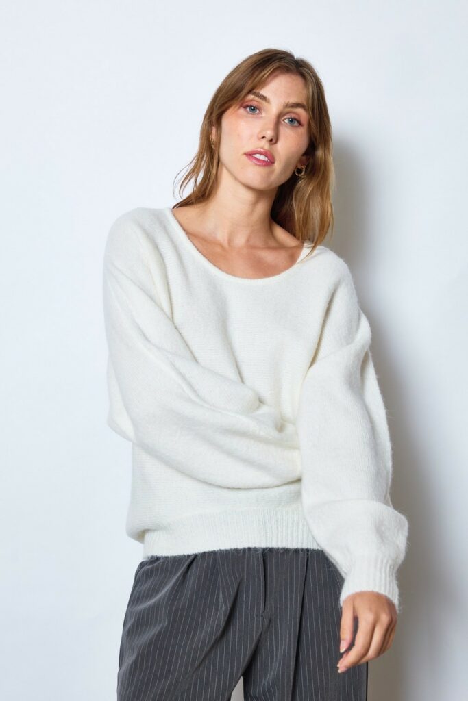 Pull col bateau à manches boules