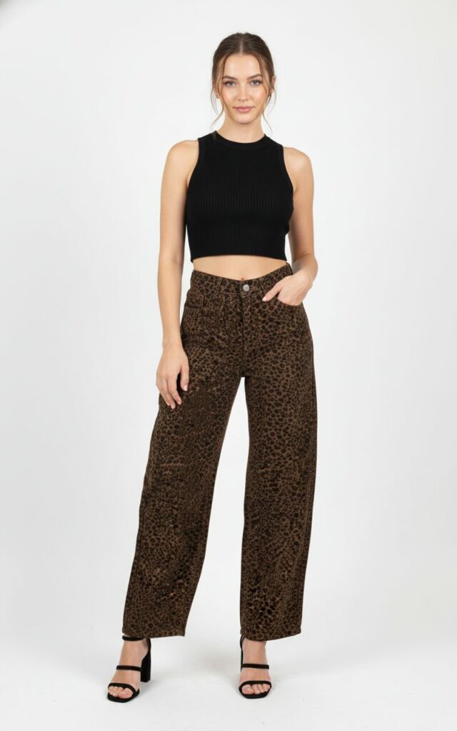 Jeans large imprimé léopard